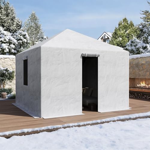 Covered Outdoor 10x10 ft Winter Gazebo Cover 200G Heavy-Duty All-Weather Waterproof Enclosed Gazebo Cover with Sidewalls & Mesh Windows Universal Hardtop Winter Cover for Outdoor Storage Shelter