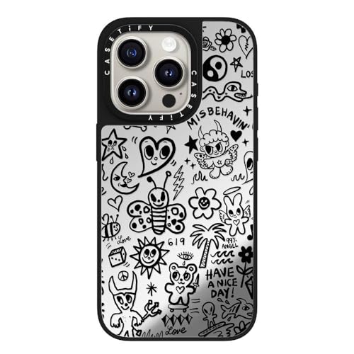 Coque miroir iPhone 15 Pro luxe floral argenté et noir premium par CASETiFY