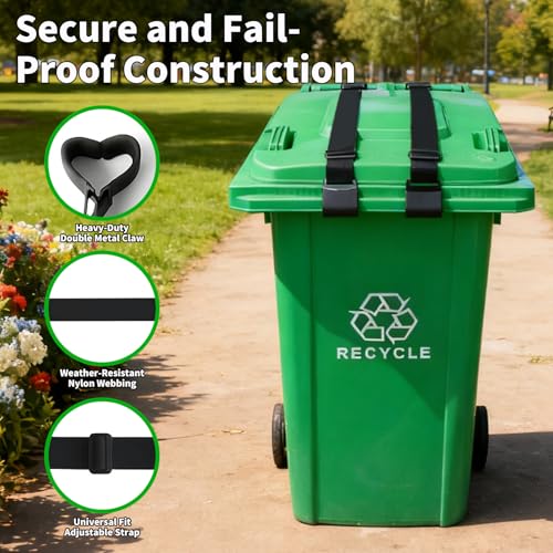 2-Pack Trash Can Locks for Animals with Double Metal Claw Wind Proof Trash Can Lock,Adjustable Strap for 28-100 Gallon Garbage Can Locks for Animals Outdoor Trash Can Lid Lock Against Raccoon by Gvewytgh - Image 3