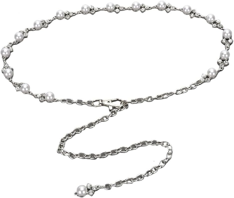 Decoration Versatile Belt Women's Metal Waist Chain Rhinestone Pearls with Skirt