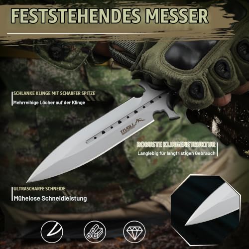 TIVOLI Outdoor Messer 440C Edelstahl Full Tang G10 Griff Khaki – Ansicht 3