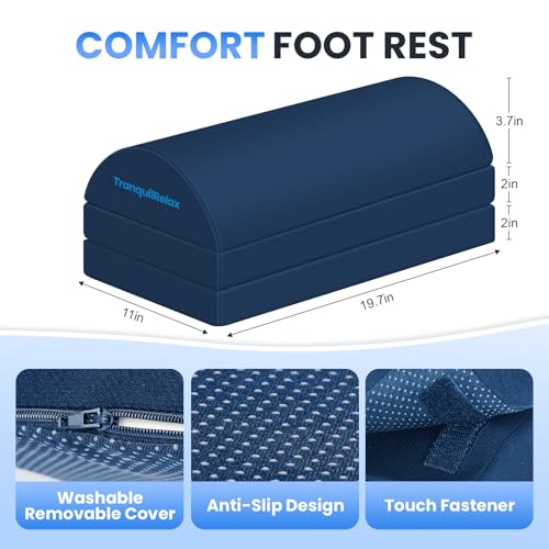 Image of TranquilRelax Foot Rest for Under Desk at Work, Gaming Accessories Foot Stool with 3 Adjustable Heights & Washable Cover, Comfortable Office Desk Accessories, Footrest for Office, Home and Car (Blue)