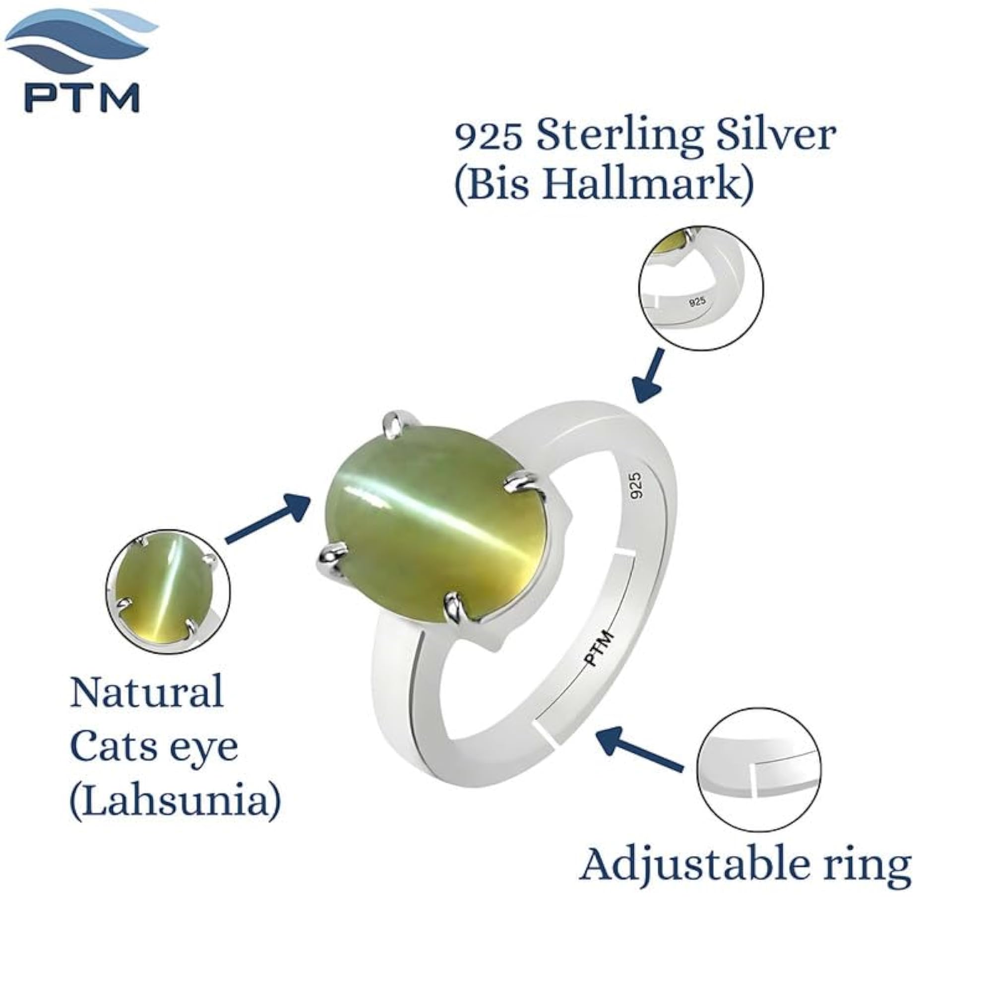 Natural Cats Eye 6.25 Ratti Adjustable Sterling Silver Ring