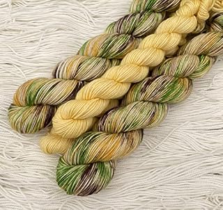 4 Ply Yarn Sock Set Hand Dyed Super Wash 75/25 Merino Wool Nylon 50g + 20g Skeins Sweet Apple Variegated, Brown, Mustard, Green