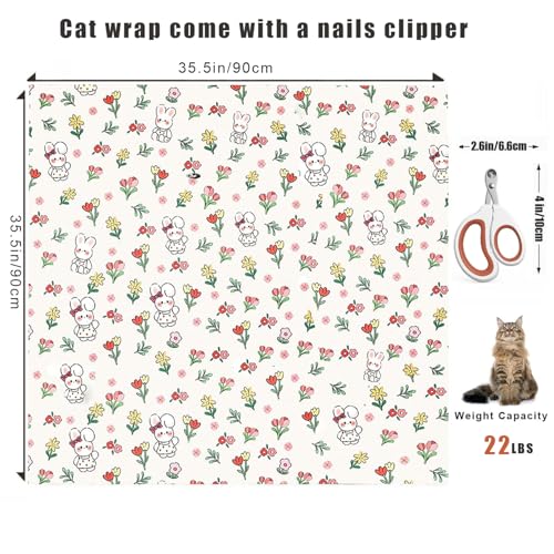 Image of 35.5'' Cat Grooming Wrap with Nails Clipper | Self-Adhesive, Anti-Escape Calming Swaddle, Soft Fabric, Comfortable & Reusable, For Cutting Nails, Ear Cleaning, Medication