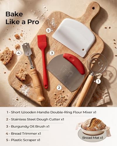 Image of 5QT Enameled Cast Iron Sourdough Bread Oven & Starter Kit, White | Tight-fitting Dome Lid Helps Retain Steam, Baking Kit Supports Proofing, Scoring & Dough Transfer, Complete Artisan Bread Set