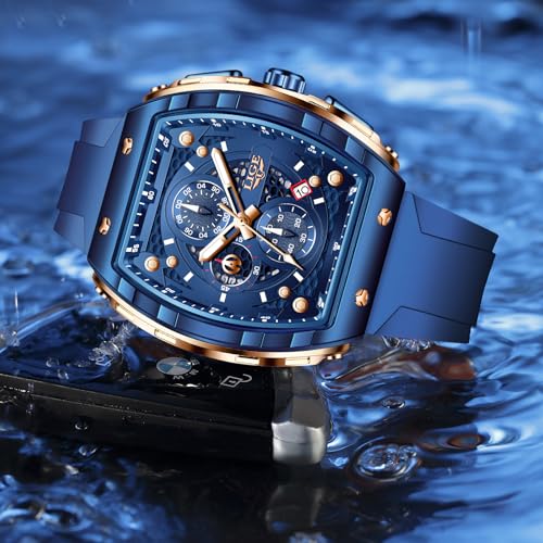 Image of LIGE Mens Watches Luxury Tonneau Watches for Men Waterproof Analog Watch Chronograph Calendar Date Men's Dress Business Work Watch Large Square Face Wristwatch