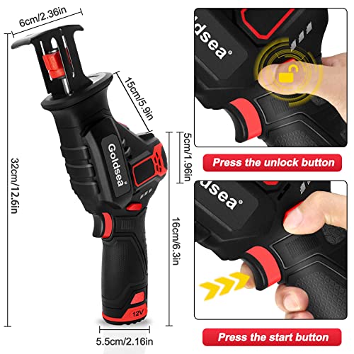 Reciprocating Saw Goldsea (Christmas Discounts) Cordless Reciprocating Saw With Clamping Jaw,2Pcs 2.0Ah Li-Ion Battery With 1 Hour Fast Charger #TOP3