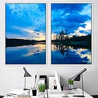 2 Piece Framed Canvas Wall Art Sunset in The Lake Canvas Prints Home Artwork Decoration for Living Room,Bedroom - 16