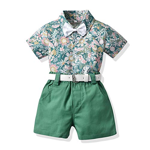 Junneng Baby Toddler Boy Floral Shorts Sets Summer Suits,Infant Kid Button Down Shirt+Shorts With Belt Outfits,Light Green #TOP7