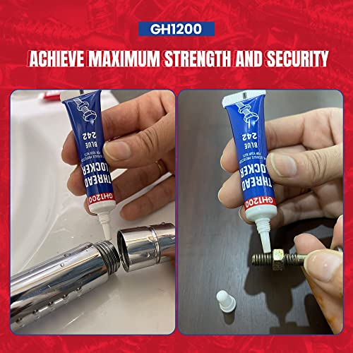 Gh1200 2 Pack Thread Lock. 242 Medium Strength Locktight For Nuts, Bolts, Fasteners And Metals. Lock Tight Thread Locker With Stable And Consistent Performance Against Losening And Leakage(6Gx2) #TOP4