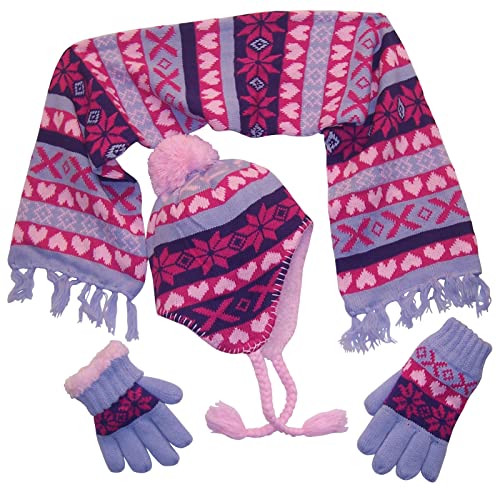 Image of N'Ice Caps Kids Hat Glove Scarf Girls 3 Piece Winter Knit Set Sherpa Lined
