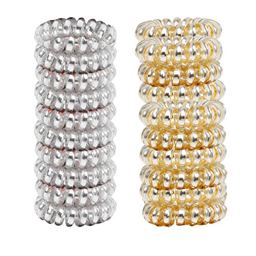 Jeanssar Spiral Hair Ties, No Crease Coil Hair Ties, Phone Cord Hair Ties, Hair Coils - Pack of 20 Pcs, for Women Ponytail Holder Elastics
