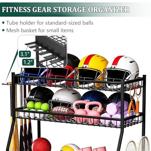 Sports-Gear-Organizer-Garage-Ball-Storage-Rack-with-Wheels-Rolling-Ball-Storage-Cart-for-Basketballs-Soccer-Bats-Helmets-Toys-Multi-Functional-Ball-Rack-Organizer-for-Indoor-Outdoor-Use-Black