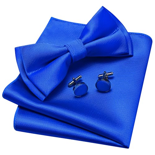 Image of GUSLESON Mens Solid Color Two Layer Pre-tied Bow Tie and Pocket Square Cufflink Set with Gift Box