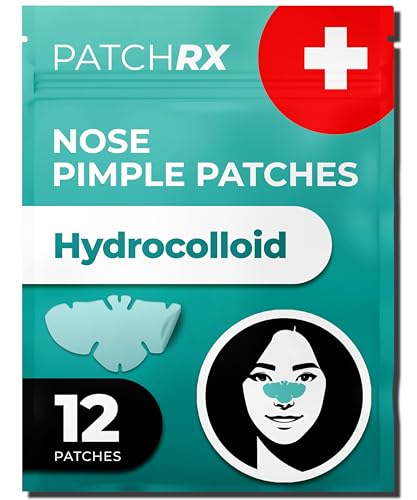 PatchRx Pimple Patches for Nose (12 Pack) Cover Nose Pimples - Hydrocolloid Acne Patches - Pimple Patch Hydrocolloid Patches & Pimple Stickers Nose Strip Zit Patches