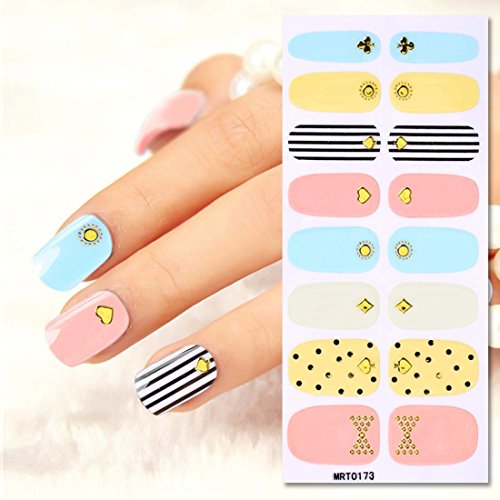BMC 16pc Light Soft Colored Gold Stud Tip Stripes Dots Design Nail Art Effects Polish Strips Decal Wrap Stickers