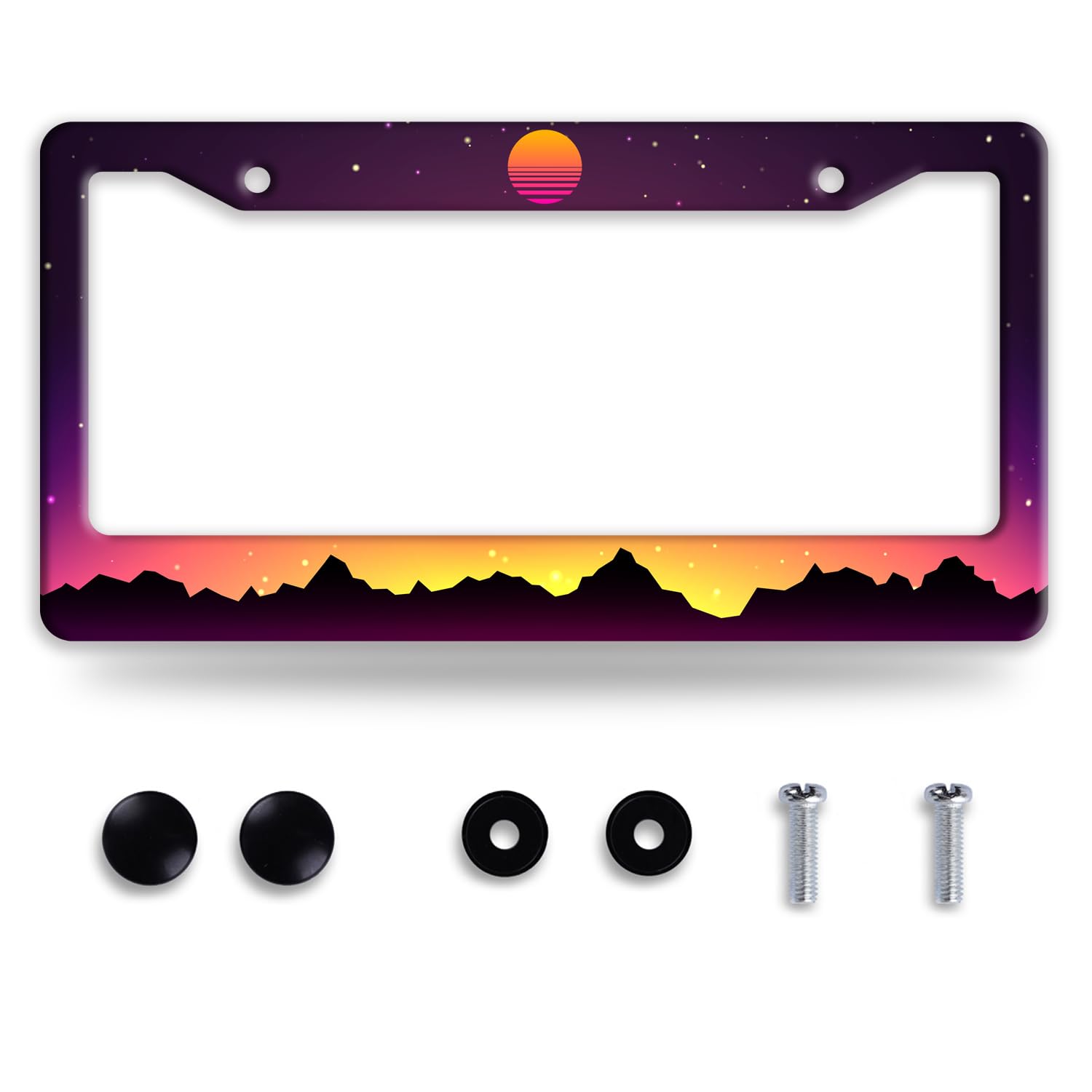 Mountain Sunset License Plate Frame Funny Mountains License Plate Frames Stainless Steel Accessories Cars Decor with 2 Holes and Screws Fits Standard