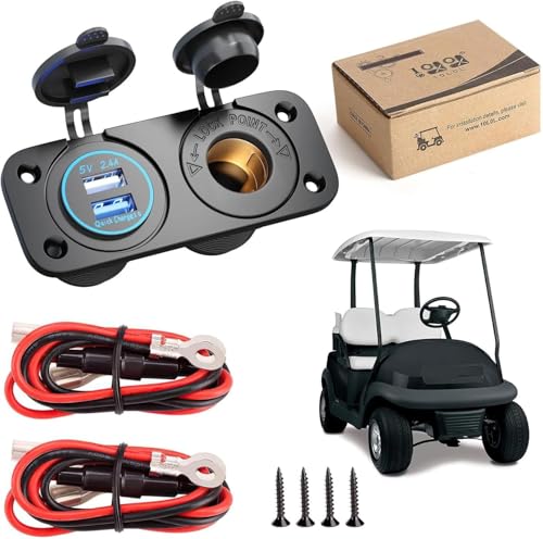 10L0L Golf Cart Cigarette Lighter Outlet & Quick Charge 3.0 DC 12V Input Waterproof USB Charger Power Socket Adapter Dual USB Ports Panel Universal for EZGO Club Car Yamaha Models