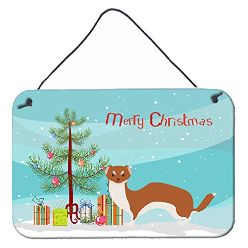 Caroline's Treasures BB9237DS812 Weasel Christmas Wall or Door Hanging Prints, Teal Aluminum Metal Sign Kitchen Wall Bar Bathroom Plaque Home Decor, 8x12, Multicolor
