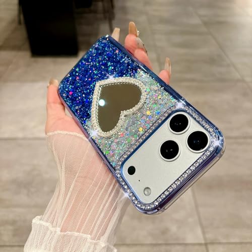 Coque de luxe diamant pour iPhone 14 Pro finition miroir cœur brillant