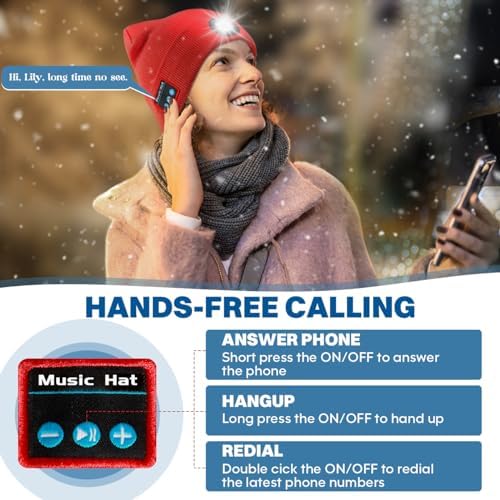 Bosttor Bluetooth Beanie Hat with Light, Headlamp Cap with Headphones and Built-in Speaker Mic, Gifts for Men Women Teen