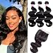 10A Brazilian Body Wave 100% Unprocessed Human Hair 3 Bundles With Closure(14 16 18+12,Three part Natural Color) Body Wave Brazilian Human Hair Bundles With Closure