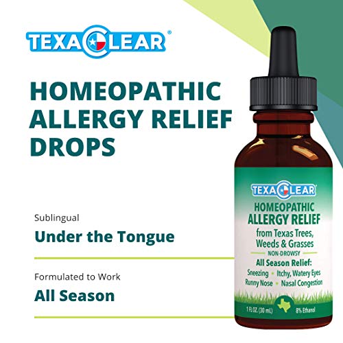 Texaclear Natural Allergy Relief Drops Homeopathic, Non-Drowsy, Safe, Effective Remedy - Over 100 Extracts From Trees, Weeds & Grasses + Drainage Remedies, Made For Texas & Zones 2,5,6 - 1Oz #TOP1