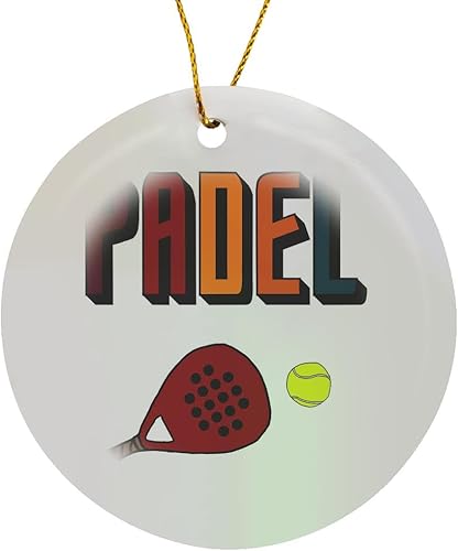 Adorno de porcelana circular - Raqueta de pádel y pelota y texto colorido Deportes Arte Deportes y Pasatiempos