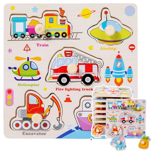 DELUXEFOX 木製パズル 子供 型はめパズル 赤ちゃん モンテッソーリ 玩具 知育玩具 パズル 2 3 4 5 歳 幼児早期開発 形合わせ 形認識 色認知 色彩感覚 脳トレ おもちゃ 男の子 女の子おもちゃ 幼稚園 入園 入学 お祝い プレゼント 誕生日プレゼント (交通 パズル)