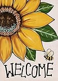 Covido Welcome Spring Summer Sunflower Decorative Garden Flag, Bee Yard Outside Decorations, Fall Autumn Farmhouse Outdoor Small Home Decor Double Sided 12 x 18
