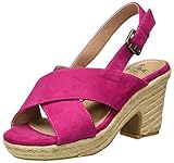 Composición: Yute y antelina For Time Sandalia con tacón de Yute, Gladiador para Mujer, Rosa (Fucsia 010), 38 EU