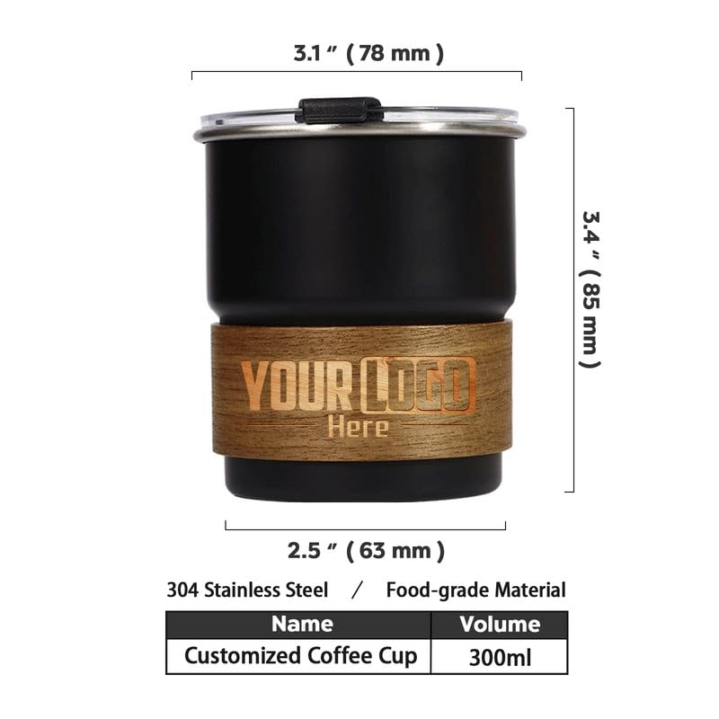 Custom Coffee Cup Personalized Stainless Steel Mug Logo Printed Tumbler 10Pack- 10oz Stackable Bulk for Home Camping Office Travel