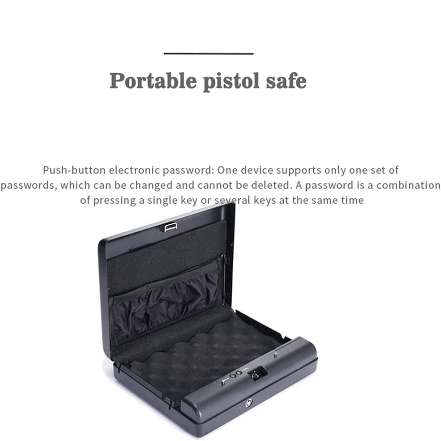 Caja de seguridad portátil, Caja fuerte con cerradura de combinación, con cable de seguridad, de acero, Estuche de almacenamiento seguro para pistola, Objetos de valor, Dinero - con dos llaves…