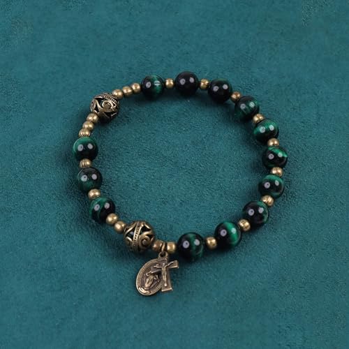 Pulsera Rosario de Piedras con Medalla Católica y Separadores miniatura 6