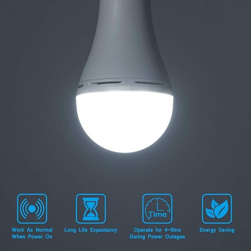 Miniatura 5 de Paquete de 6 bombillas LED de emergencia recargables, luz de emergencia multifunción para cortes de energía, camping, actividad al aire libre, 9 W,