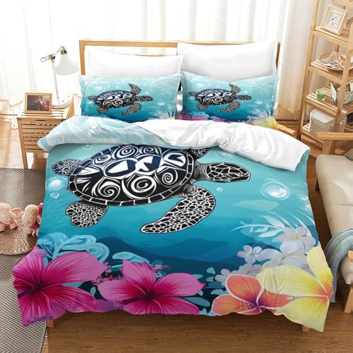 Housse de couette effet 3D de qualité supérieure en microfibre ultra douce design tortues marines