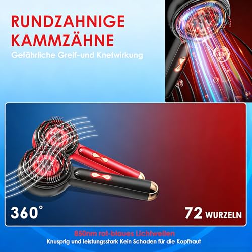 INCFADDY Elektrischer Kopfhautmassagegerät mit Rotlichttherapie für Haare, 2-in-1 Multifunktions-Kopfhautmassagekamm, kabellos & tragbares Haaröl-Applikator für den Hausgebrauch