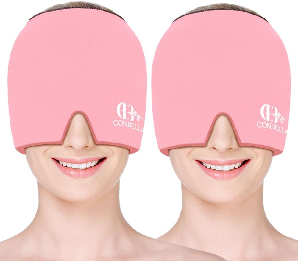 2Pcs Migraine Relief Cap, Soothing Headache Ice Face Mask Products, Hot and Cold Therapy, Migraine Headache Relief Cap for Migraine, Sinus, Puffy Eyes, Tension, Stress and Hangover (2Pink)