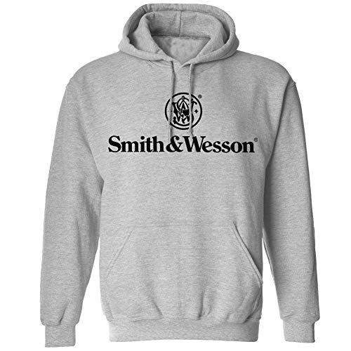 Smith and Wesson Men’s Solid Logo  Long Sleeve Cotton Hooded Sweatshirt, Size Large, Athletic Heather