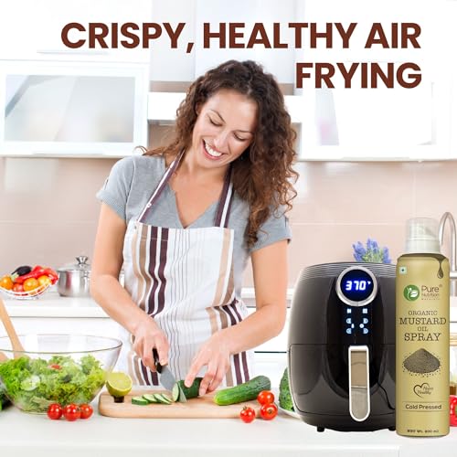 Image of Pure Nutrition Organic Mustard Oil Spray - 200ml | 100% Pure, Natural & Cold-Pressed | Cook Healthy with 10X Less Oil | Ideal for Sauteing & Grilling | Supports Heart Health | Naturally Cholesterol-Free & Rich in Omega-3
