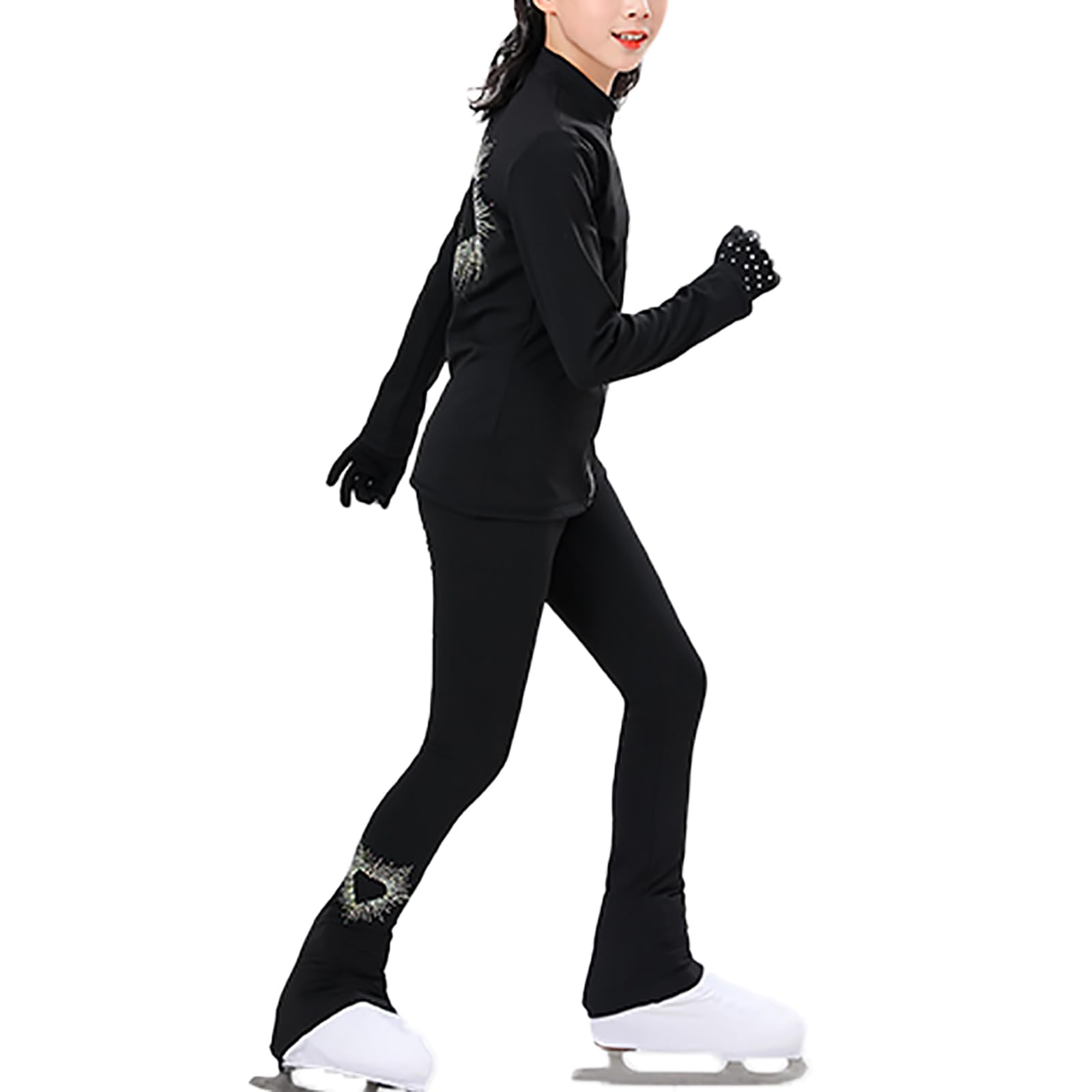 Eiskunstlauf Sets Damen Mädchen Warm Eislauf Outfits Schwarz XXL