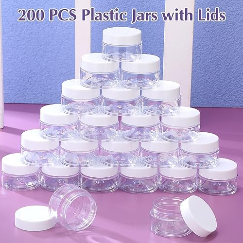 200 Pcs 1 oz Empty Bulk Plastic Container Jars with Lid Leak Proof Round Plastic Jars Small Cosmetic Travel Containers for Storage Makeup Creams Lotion Ointments, White 6