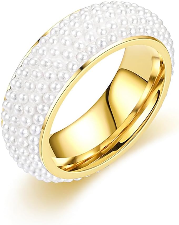 Halo Pearl Statement Ring for Women Men Elegant Imitation Freshwater Cultured Pearls Stacking Promise Wedding Engagement Finger Rings Band Comfort Fit Fashion Jewelry for Mother Father
