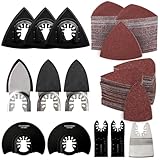 161Pcs Oscillating Tool Sanding Pad Kit, Includes 3Pcs Triangle Sanding Pads, 3Pcs Finger Sanding Pad, 150Pcs Sandpaper and 5 Saw Blades, for Wood Polish Sanding, & Other Surfaces