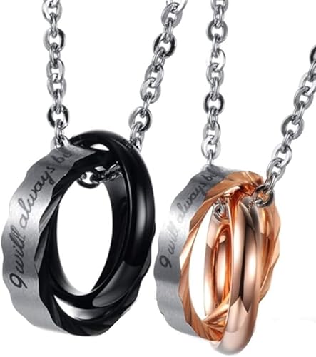 【DeanOlsen】 ジュエリー専門店 ペアネックレス リング カップル 人気アクセサリー ダブルリング ペアルック キュービックジルコニア使 【セット内容】プレゼント用高級紙袋 ジュエリークロス メッセージカード 高級ジュエリーボックスの商品画像（Amazon）