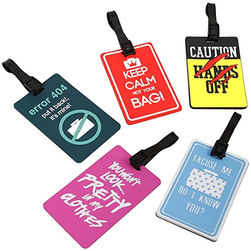 Bundle Monster 5 pc Silicone Mixed Design Travel Luggage Bag ID Tags - Set 1: Hands Off