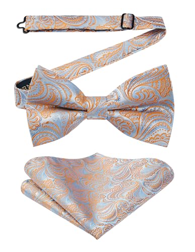 Image of HISDERN Bow Ties for Men Paisley Floral Pre-tied Bowtie Pocket Square Set Men's Formal Bow Ties Wedding Party