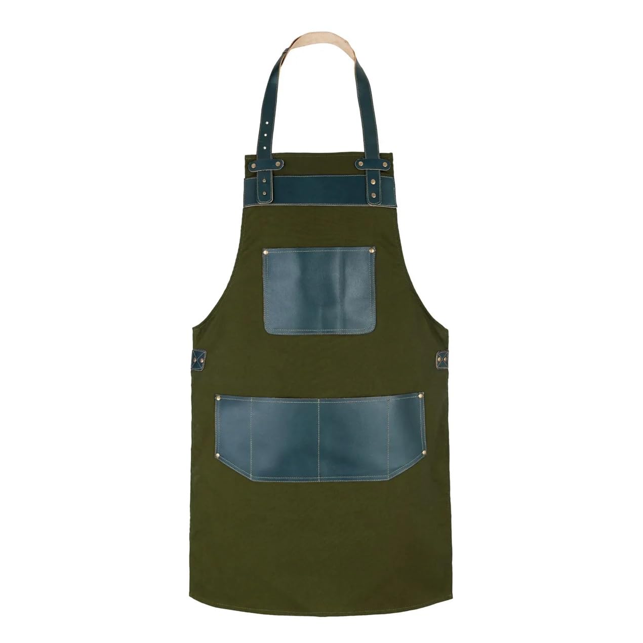 Leathershire Canvas Full Grain Handmade Leather Apron Butcher, Cook, BBQ Grill, Chef, Woodwork, Apron (Green-642)