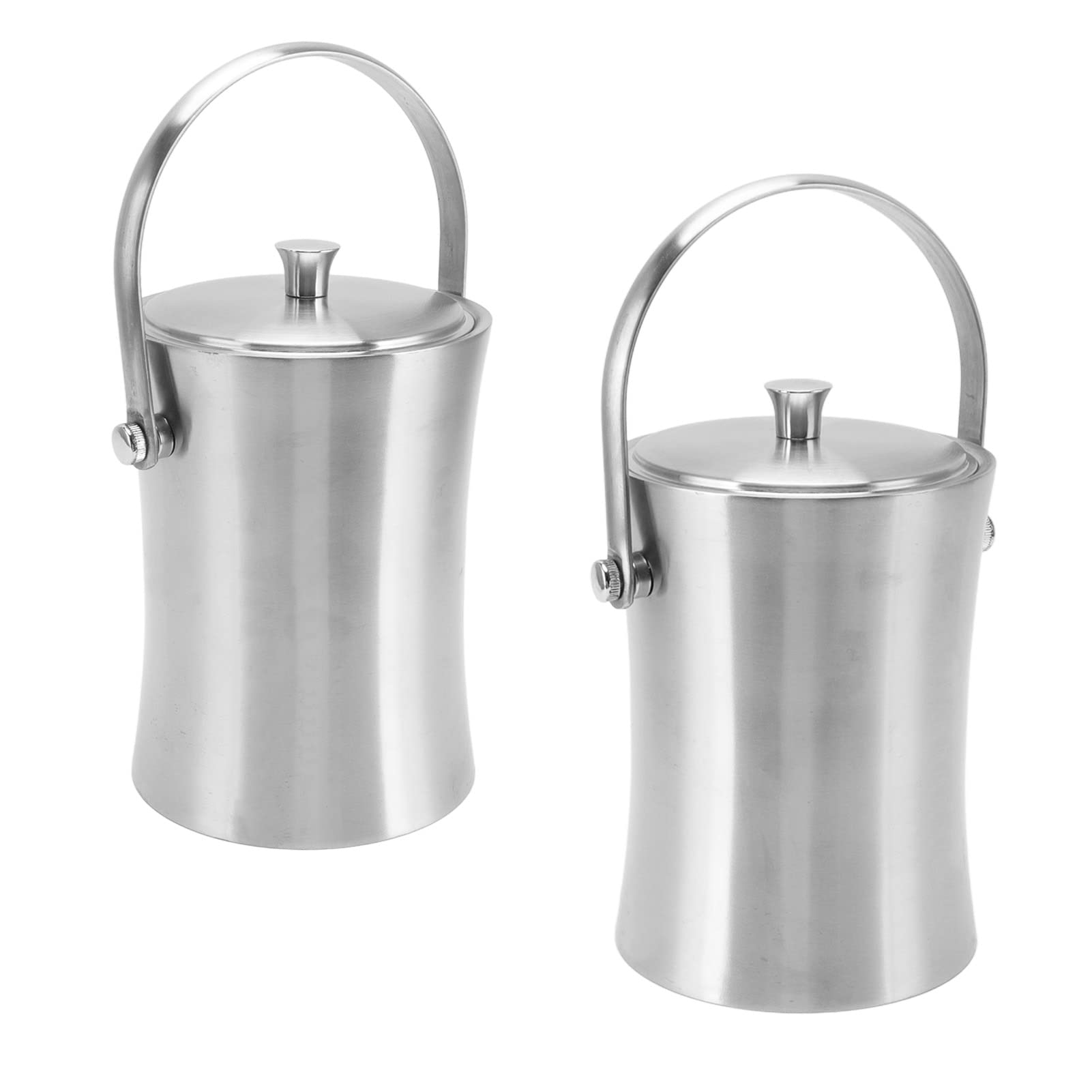 Cubo de hielo de acero inoxidable de doble pared de 1 L con tapa y pinza, cubo de hielo para bar ideal para vino, champán y otras bebidas, diseño en forma de cintura con asa,